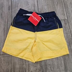 Hanna Andersson Swim Trunks Size 100 Blue Yellow Colorblock Kids UPF NEW Summer